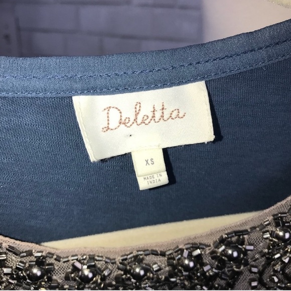 Anthro Deletta Slate Beaded Embellished Wide Flare Sleeve Swing Blouse Top - Picture 7 of 15